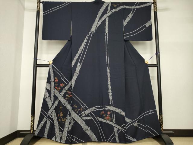平和屋着物●訪問着　絞り　刺繍　笹竹花文　金彩　正絹　逸品　AABI4404ck｜平和屋