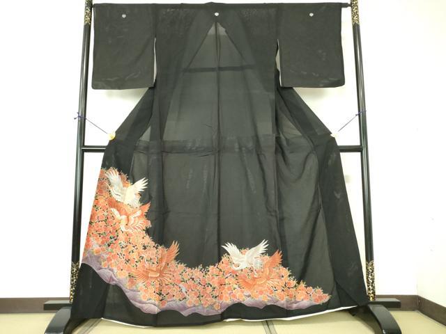 長閑やかさ屋御召しもの＊夏物 黒留袖 絽 刺しゅう 飛鶴花文 金糸 洗える御召しもの DABE1418op