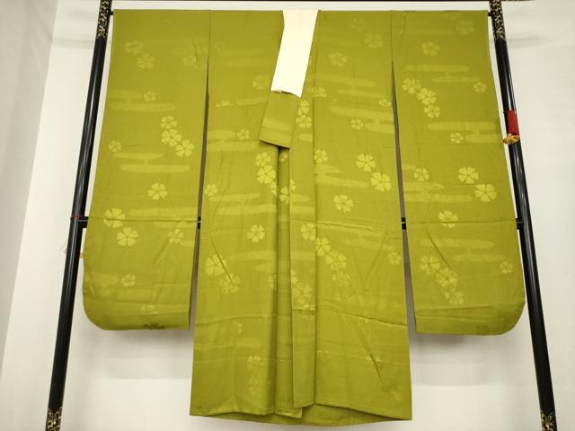 長閑やかさ屋御召しもの●振袖用長襦袢 無双仕立てもの エ霞花地紋 国防色 広衿仕立てもの やまと誂製 正絹 珠玉 AABE8195ck
