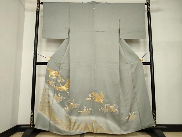 長閑やかさ屋御召しもの●晴れ晴れしい色留袖 駒刺しゅう 飛鶴楓文 暈し染め 金彩 正絹 珠玉 AABI4405ck