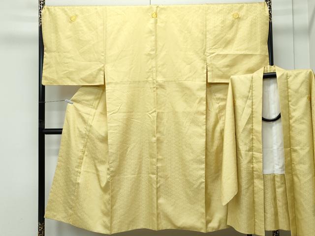 平和屋着物●極上　男性　色紋付・羽織セット　木蘭色　花菱地紋　金糸　洗える着物　逸品　CZAA4875s6｜平和屋