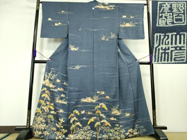 楽天市場】平和屋本店□極上 浦野理一 経節紬 訪問着 草花 深緑地 金彩