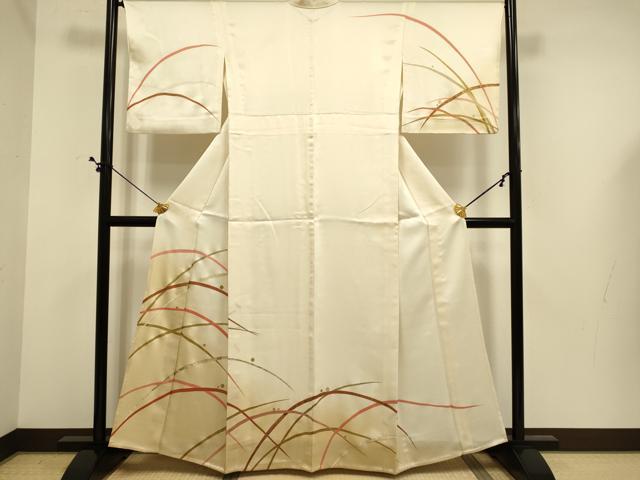 長閑やかさ屋御召しもの▽短い訪問着 単衣 露芝文 暈し染め 金彩 正絹 珠玉 DABE9750du