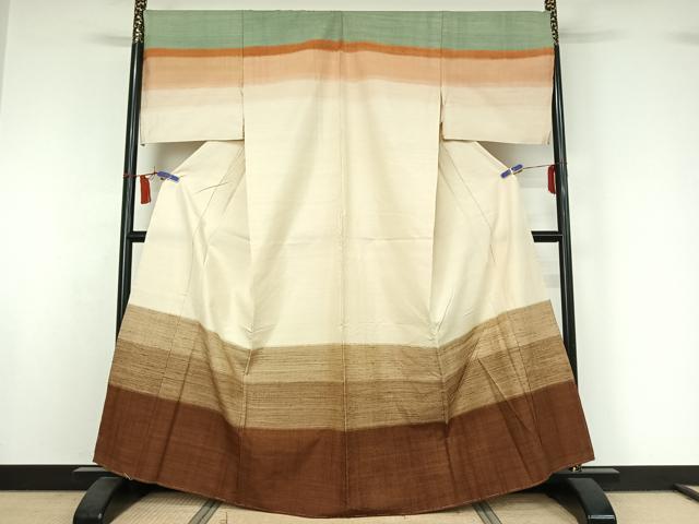 長閑やかさ屋御召しもの▽短い訪問着 単衣 紬地 横段文 仮絵羽 正絹 珠玉 未当てはめる AABI7629jh