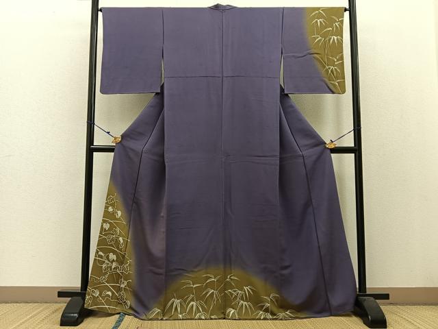 平和屋着物●訪問着　紬地　蔦の葉笹文　正絹　逸品　BAAW5038hj｜平和屋