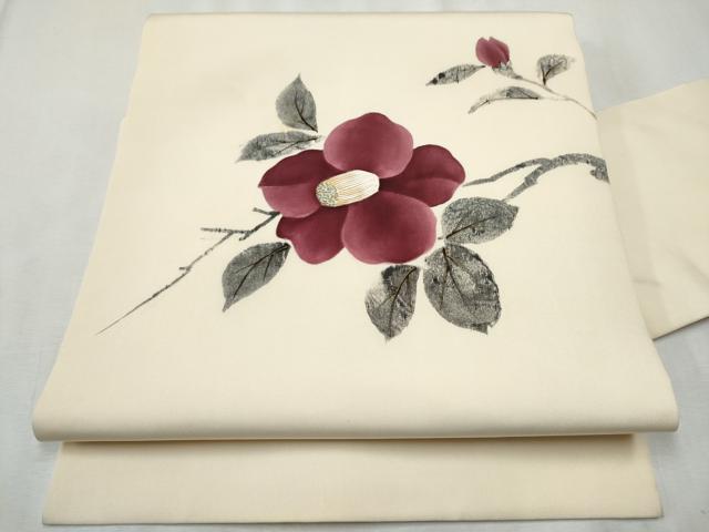 平和屋着物●九寸名古屋帯　ろうけつ染　枝椿　金彩　正絹　逸品　CABD0777hy｜平和屋