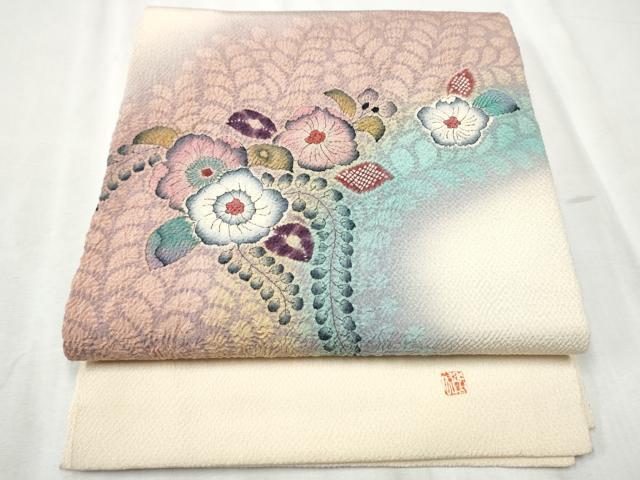 長閑やかさ屋御召しもの●九寸開き名古屋帯 絵描き物 絞り 辻が花 鬼しぼクレープ 正絹 珠玉 CABD0780hy