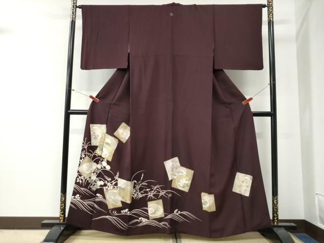 長閑やかさ屋御召しもの●晴れ晴れしい色留袖 駒刺しゅう 立波色紙鶴顕花植物文 金彩 まるやま取りまわし 正絹 珠玉 CABG0358yc