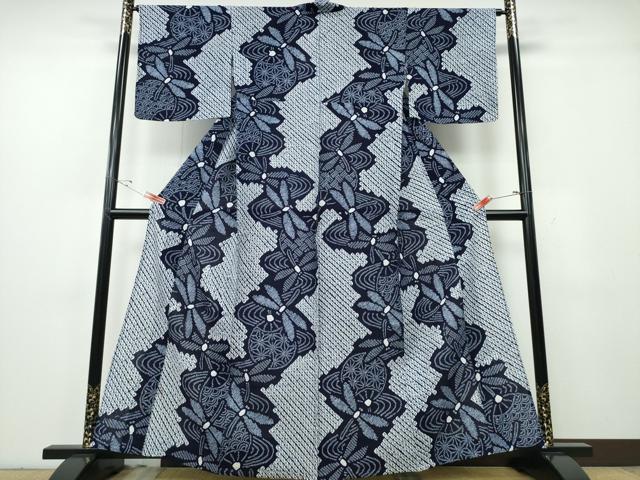 長閑やかさ屋御召しもの∴夏物 浴衣 有松鳴海絞り トンボ 蜻蛉 扇子水筋文 綿 珠玉 CABE9123ng