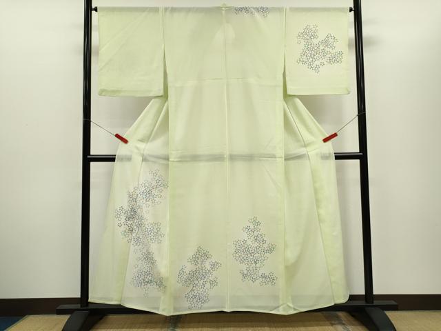 平和屋着物＊夏物 訪問着 絽 枝花文 暈し染め 銀彩 正絹 逸品 CABH7733ze｜平和屋