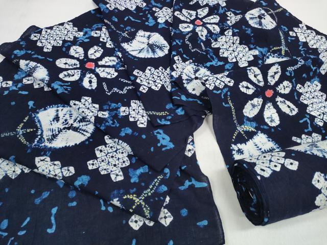 長閑やかさ屋御召しもの＊夏物 有松鳴海絞り 浴衣 布切れ 着尺 扇子花文 綿 珠玉 未当てはめる DABD8142zzz