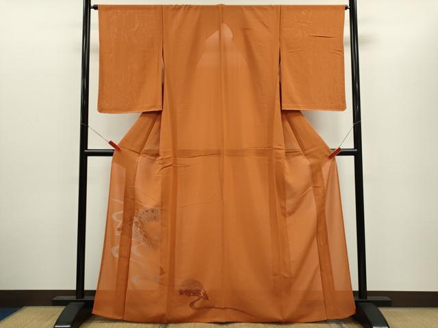 長閑やかさ屋お召しもの＊夏物 色留短い訪問着 色無地 絽 ドロンワーク 片輪車文 セピア色色 正絹 珠玉 未当て嵌める CABH7744ze