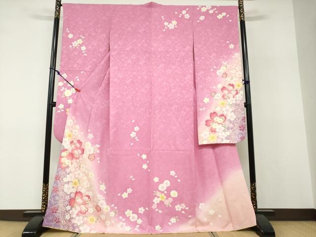 長閑やかさ屋御召しもの●晴れ晴れしい振袖 舞花文 暈し染め 金彩 正絹 珠玉 DABF1175ud