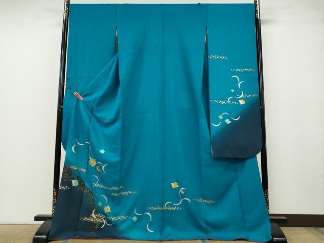 長閑やかさ屋御召しもの●晴れ晴れしい振袖 裂け目色紙雪輪吉祥文 暈し染め 現ナマ彩 正絹 珠玉 CABG5427ut
