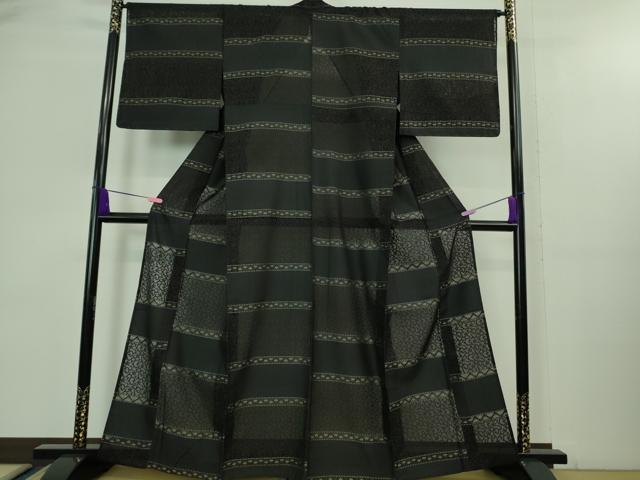 長閑やかさ屋御召しもの■飛び切り 夏物 御召しもの 夏御召しもの 花唐草紋紗 黒地 珠玉 未当て嵌める DZAA8151kh5