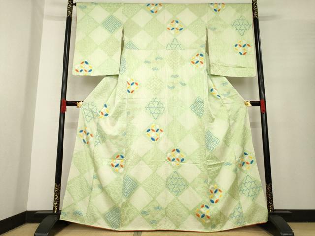 平和屋着物●上質な小紋　総絞り　菱繋ぎ　正絹　逸品　AABE8220ck｜平和屋