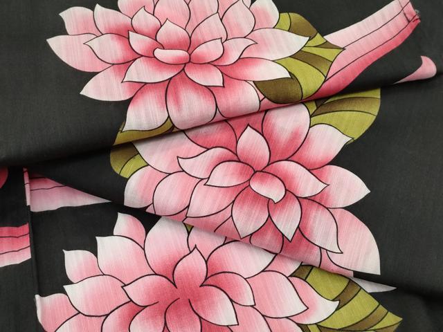 平和屋着物∴夏物 男性 浴衣 流水草花文 黒地 綿 逸品 CABG7237rv|平和屋