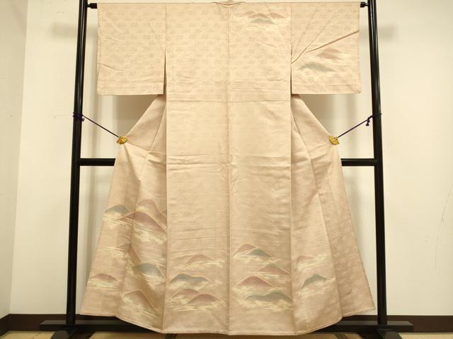 長閑やかさ屋御召しもの▽短い訪問着 単衣 紬地 重ね山文 正絹 珠玉 DABE9979du