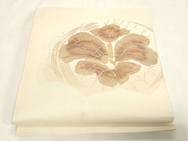 長閑やかさ屋御召しもの●膜鳴楽器柄袋帯 絵描き物 被子植物文 現ナマ糸 正絹 珠玉 CABG9552dy