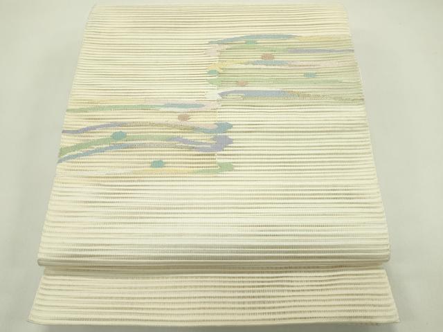 長閑やかさ屋お召しもの＊夏物 八寸名古屋帯 絽綴れ 霞文 現ナマ糸 正絹 珠玉 CABH5943rv