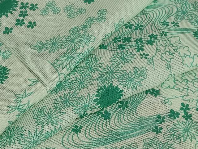 長閑やかさ屋御召しもの＊夏物 小紋 絽 水流被子植物文 洗える御召しもの 未当て嵌める AABB0595st