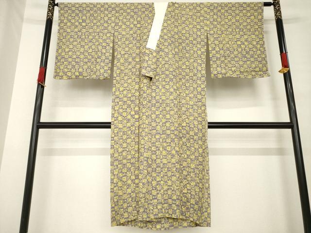 長閑やかさ屋御召しもの●長襦袢 無双仕立てもの 水流市松文 やまと誂製 正絹 珠玉 AABE8228ck
