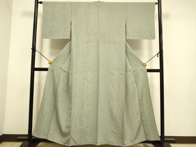 長閑やかさ屋御召しもの▽短い訪問着 単衣 枝花文 正絹 珠玉 DABE9999du