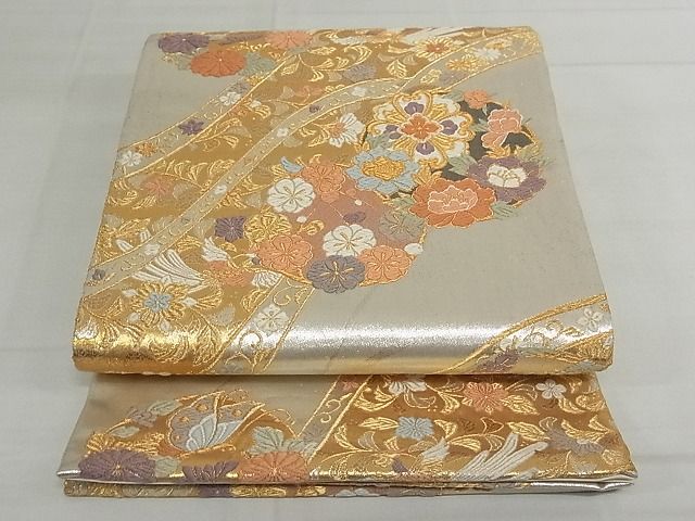 逸品 唐織 能衣唐草文 正絹六通柄袋帯 古典柄 花菱蔓唐花 金糸 訪問着 帯締付 平和屋着物○六通柄袋帯 唐織 花唐草文 金糸 正絹 逸品 CAAT8153hy