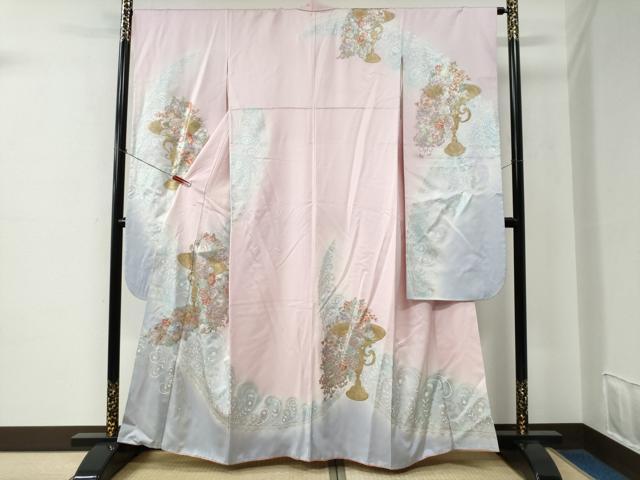 長閑やかさ屋御召しもの●晴れ晴れしい振袖 瀬戸もの更紗花唐草文 暈し染め 現ナマ彩 正絹 珠玉 CABE2135yc