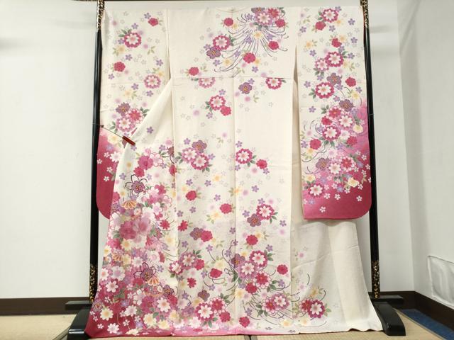 長閑やかさ屋お召しもの●晴れ晴れしい振袖 駒刺しゅう 舞桜文 暈し染め 正絹 珠玉 CABG0398yc