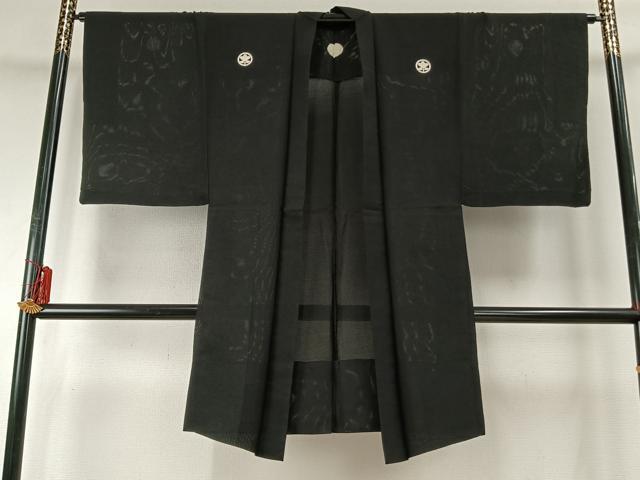 平和屋着物▽男性　長羽織　黒紋付　正絹　逸品　AABE5758fy 着物-レディースファッション-和服