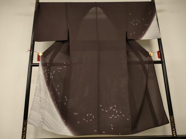 長閑やかさ屋御召しもの＊夏物 成人男性 短い訪問着 変わり絽 メダカ 暈し染め キングサイズ 正絹 珠玉 AABI6687jd
