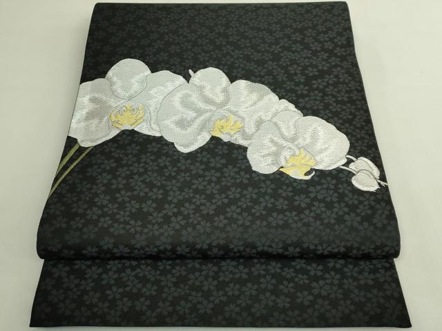 平和屋着物●極上 六通柄袋帯 胡蝶蘭 黒地 金銀糸 逸品 DZAB5957kh6|平和屋