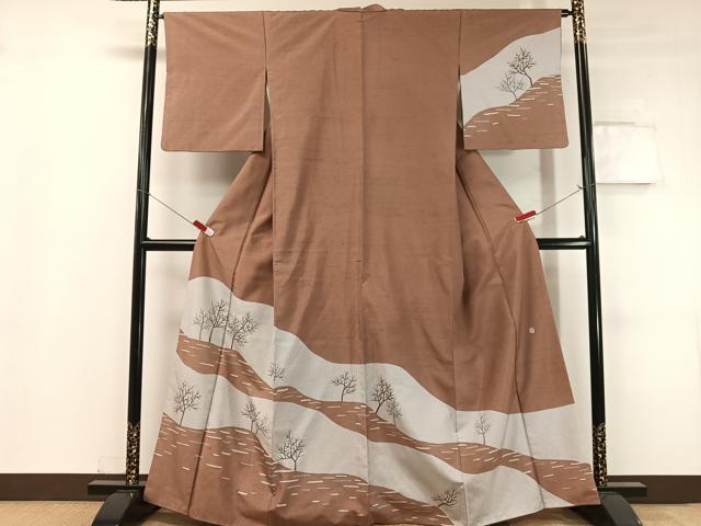 平和屋着物●石川県指定無形文化財　牛首紬　白山工房　角印　手織り　訪問着　道長草木文　正絹　逸品　CABC9694vp｜平和屋