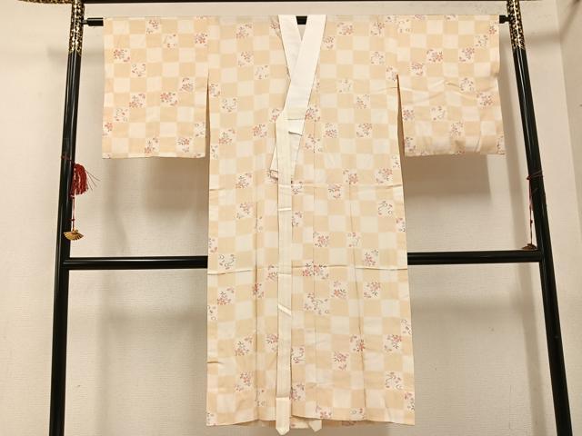 長閑やかさ屋御召しもの●長襦袢 無双仕立てもの 市松桜文 正絹 珠玉 AABF0023ph