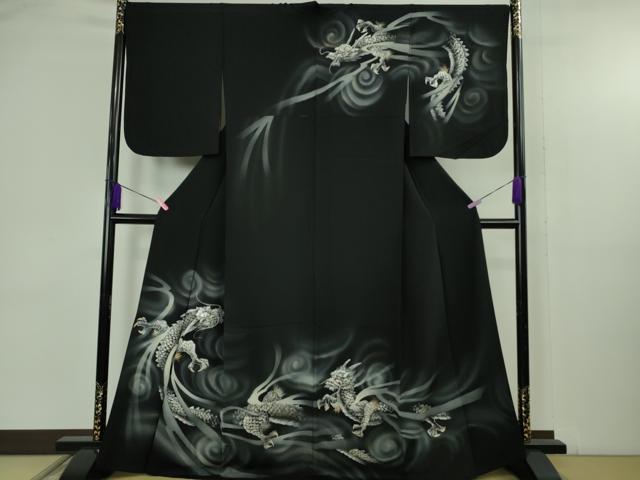 長閑やかさ屋中央局●御前上等 短い訪問着 墨付き 龍 スパンコール 暈し染め 黒地 現ナマ彩 珠玉 DZAB4744kh6