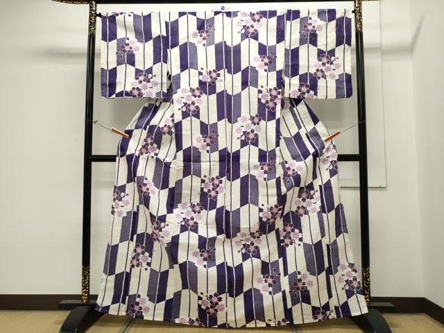 平和屋着物∴夏物 小紋・浴衣兼用 綿絽 矢羽花文 綿 逸品 CAAW5150dy