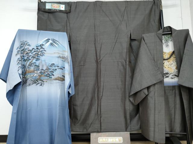長閑やかさ屋御召しもの●成人男性 発祥地大島紬 合奏団 長襦袢(袷)書き割り 亀甲絣 久野布切れ特製 キングサイズ 羽裏：虎 証紙付き添い人 正絹 珠玉 AABE8585cs