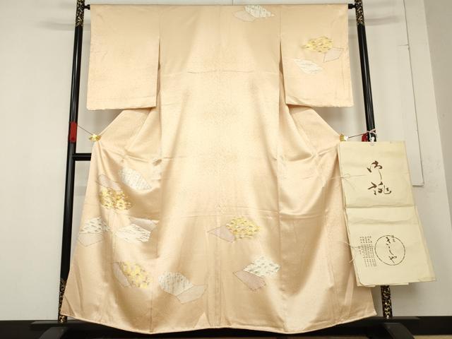 長閑やかさ屋御召しもの●銀座きしや 短い訪問着 駒刺しゅう 吉祥花文 金彩 たとう紙付き添い人 正絹 珠玉 未当て嵌める AABE8594cs
