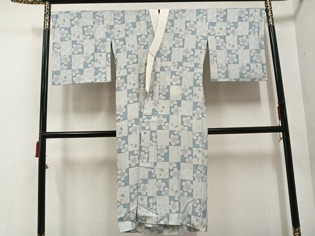 長閑やかさ屋御召しもの●長襦袢 無双仕立てもの 市松桜文 正絹 珠玉 AABF0027ph