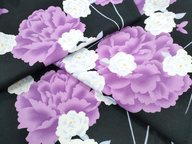 長閑やかさ屋御召しもの∴夏物 浴衣 名取り草 黒地 綿 珠玉 CABE9103ng