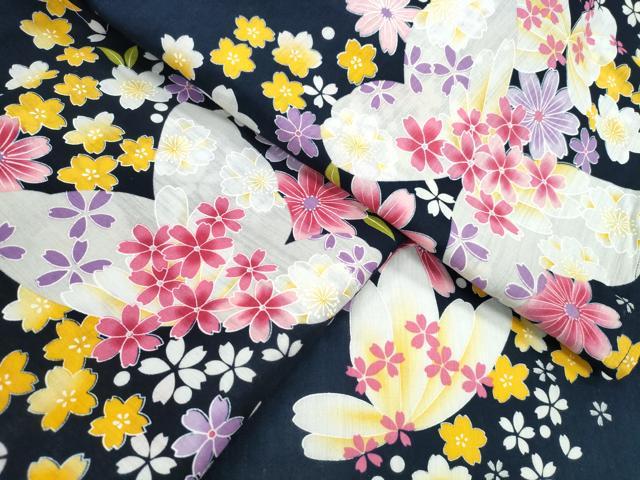 長閑やかさ屋御召しもの∴夏物 浴衣 舞蝶花文 綿 珠玉 CABE9106ng