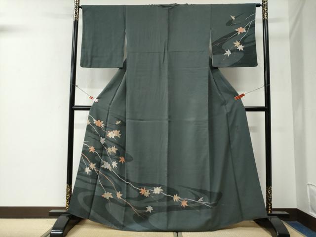 長閑やかさ屋御召しもの●染めつけるの巫女寄せ師 染乃座・大久保玄才 そめのざ玄才 短い訪問着 竜田川枝桜文 金彩 正絹 珠玉 CABG0402yc