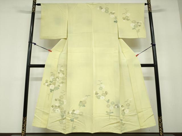 長閑やかさ屋御召しもの▽短い訪問着 単衣 刺しゅう 被子植物文 正絹 珠玉 DABD9728ud