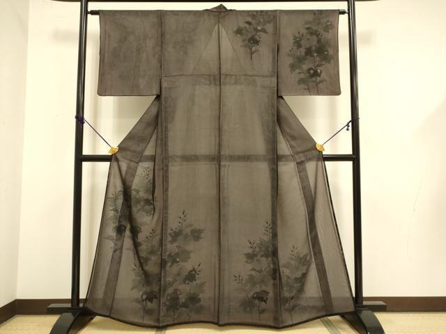 長閑やかさ屋御召しもの▽短い訪問着 無双 紗袷 紗×絽 顕花植物文 金彩 正絹 珠玉 DABF5572du