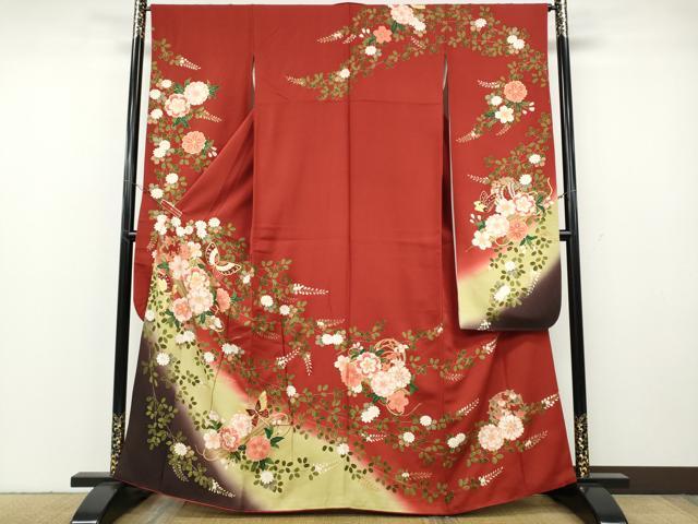 長閑やかさ屋御召しもの●晴れ晴れしい振袖 駒刺しゅう 舞蝶花筏 暈し染め 金彩 正絹 珠玉 CABG5402ut