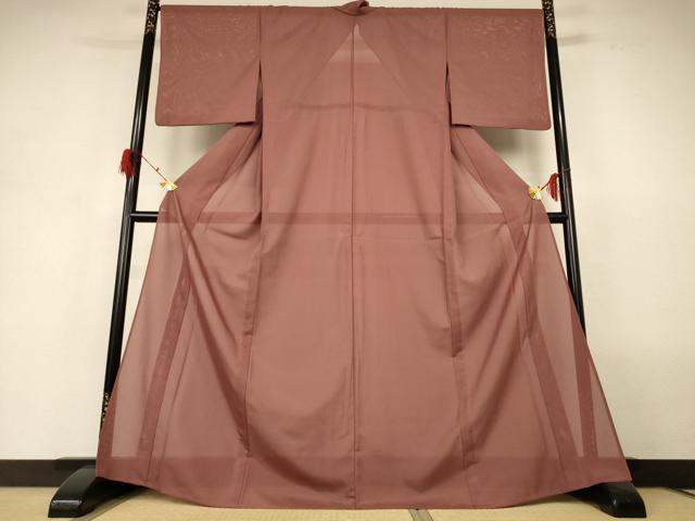 長閑やかさ屋御召しもの＊夏物 色無地 絽 赭色 洗える御召しもの AABH3176jd