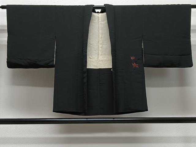 平和屋着物＃羽織　総刺繍　草花文　黒地　正絹　逸品　CABE5036ua｜平和屋