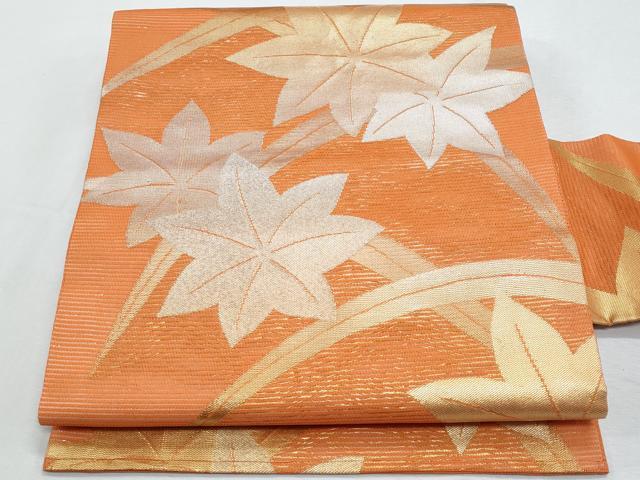 平和屋着物＊夏物 九寸名古屋帯 芝草楓文 金銀糸 正絹 逸品 CABH8259fb｜平和屋