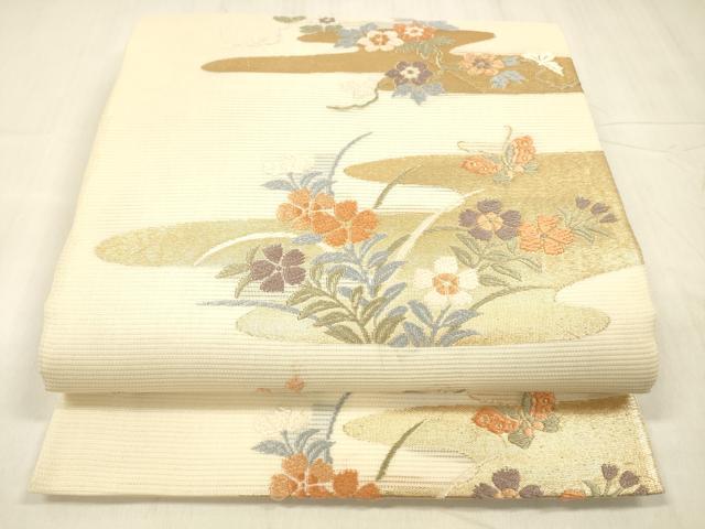 長閑やかさ屋お召しもの＊夏物 六通柄袋帯 唐織 花蝶文 金糸 正絹 珠玉 DABD6730糎